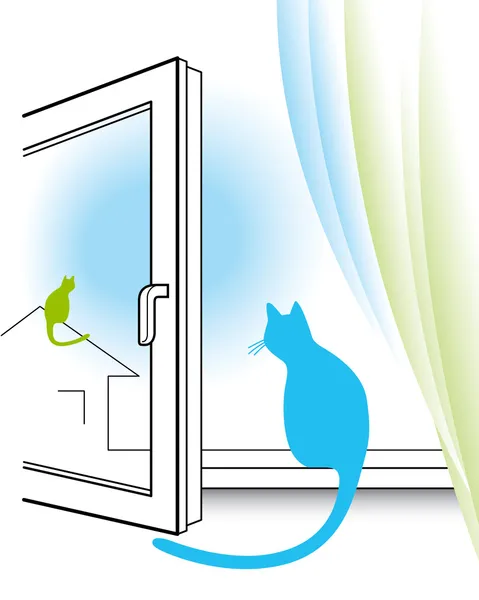 Katze schaut durchs Fenster — Stockvektor