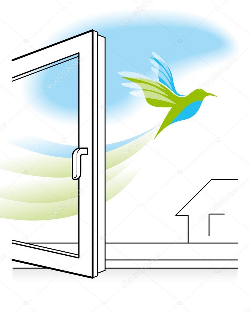 Bird flying through the window ⬇ Vector Image by © kalmatsui Vector