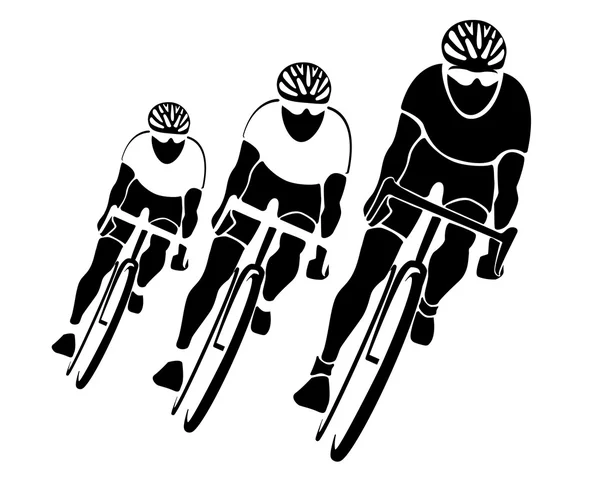 Drie fietsers silhouetten — Stockvector