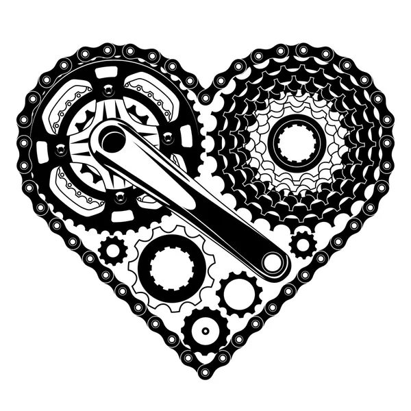 Parties de cycle forme de coeur — Image vectorielle