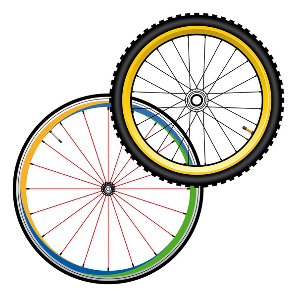 Rodas de bicicleta para estrada e bicicleta de montanha — Vetor de Stock