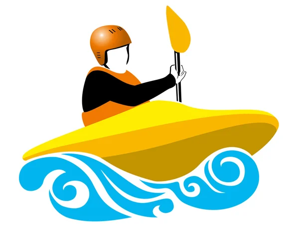 黄色のボートのカヤッカー — ストックベクタ