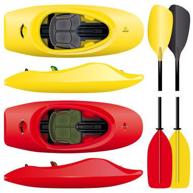 Kürekler kırmızı ve sarı renk ile kayaks ayarla