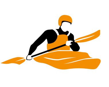 icon of kayaker rawing in orange boat clipart