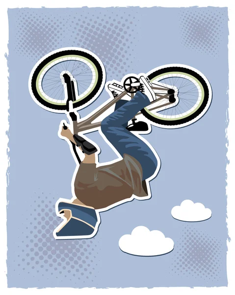 Cyclist on bmx in the sky — Stock Vector