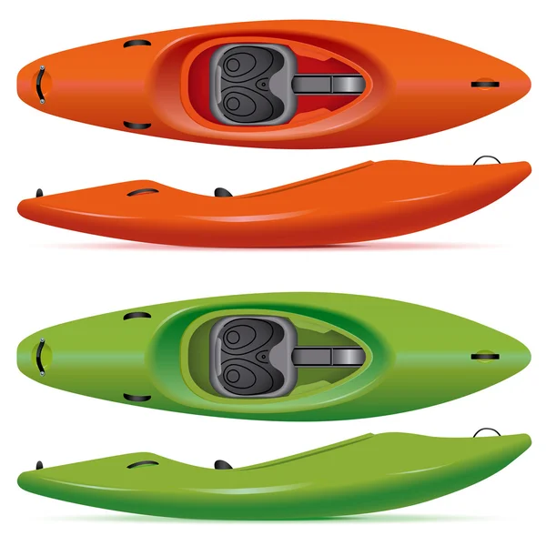 Ensemble de kayaks de course rouges et verts — Image vectorielle