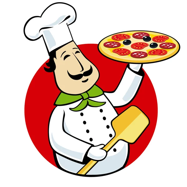 Chef holding pizza on a tray — Stock Vector