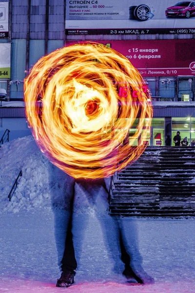 Fire show in Moscow, Russia — Stock Photo, Image