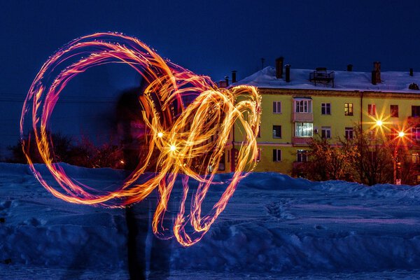 Fire show in Moscow, Russia