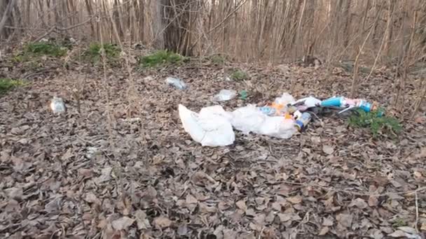 Contamination de l'environnement. Poubelles sur la nature — Video