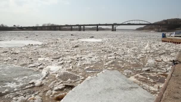 Deriva de gelo. Rússia, primavera, um grande rio — Vídeo de Stock