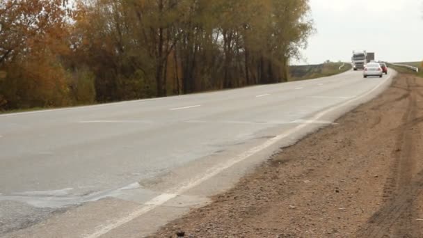 Autos en la autopista. Camiones, tráfico, coches — Vídeos de Stock