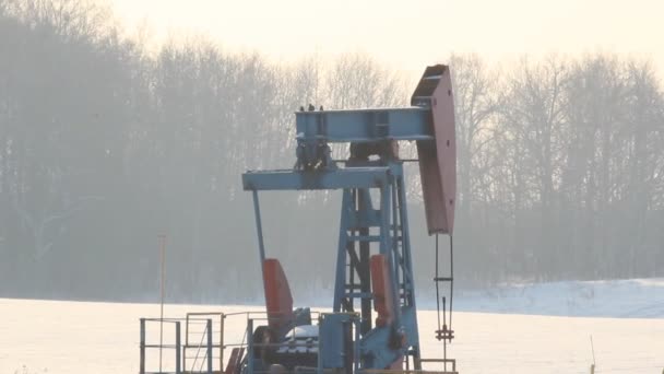 Добыча нефти зимой. Нефтяные насосы — стоковое видео