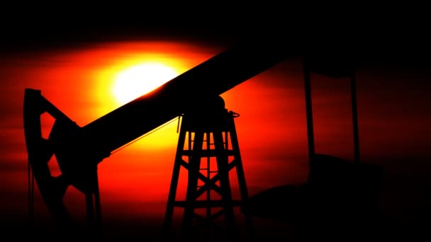 Production de pétrole. Pompes à huile au coucher du soleil — Video