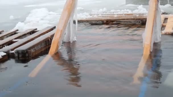 Nadando en el agujero de hielo — Vídeo de stock