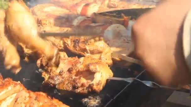 Shish kebab op de grill — Stockvideo