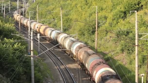 The railway, a freight train. tanks — Stock Video