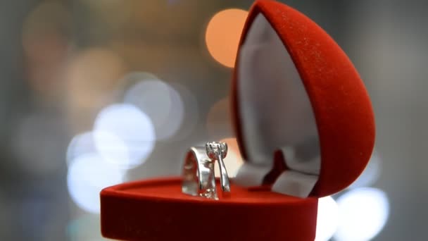 Dois anéis de casamento em uma caixa . — Vídeo de Stock