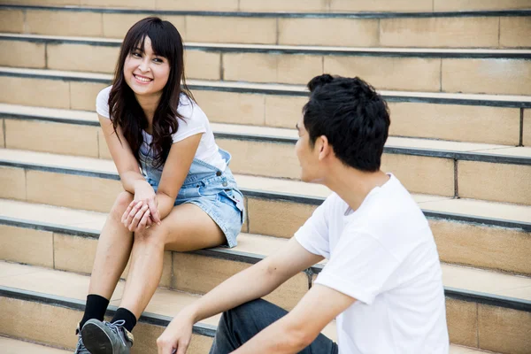 Lovely couple sit on the stairs8 — Stock Photo, Image