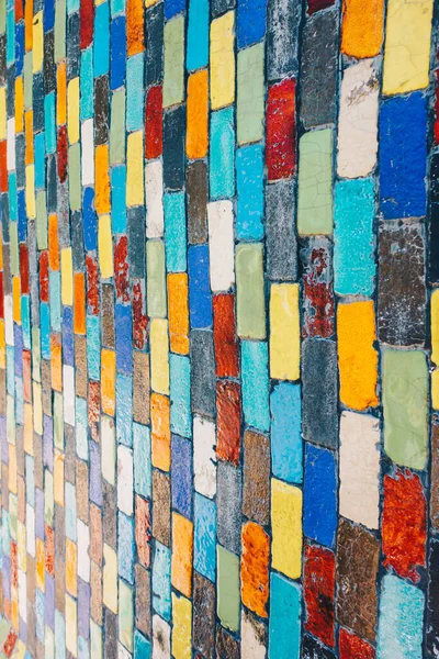 Vertical Perspective View Abstract Colorful Square Bricks Wall Decorate Outdoor — 스톡 사진