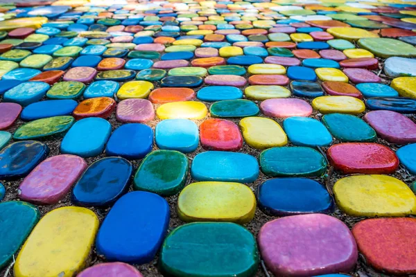 Arte Colorido Patrón Piedra Pasarela Pasarela Aire Libre Jardín Con —  Fotos de Stock
