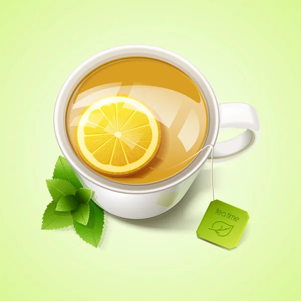 Tasse Tee mit Zitrone und Minze — Stockvektor