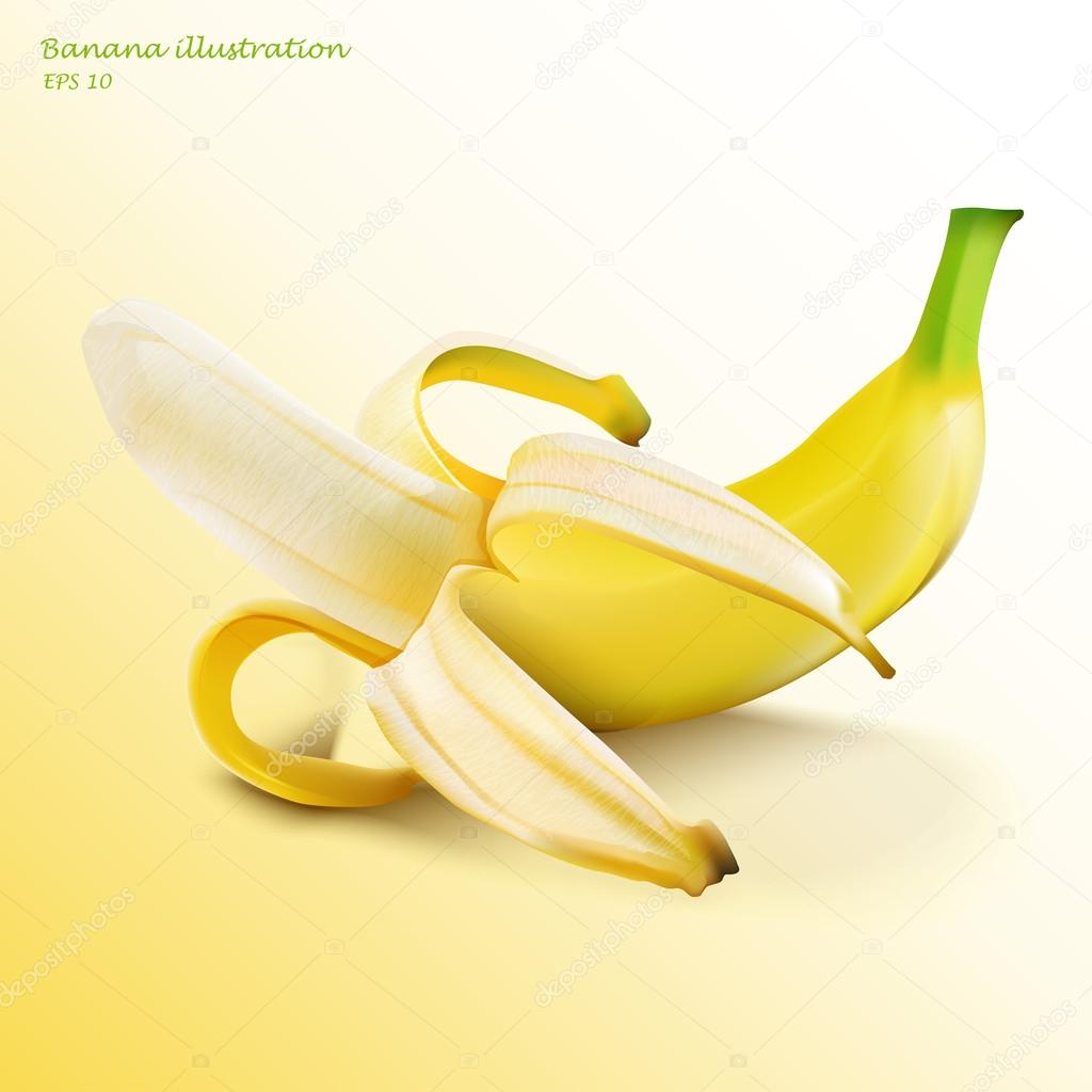 Vector illustration of half peeled banana