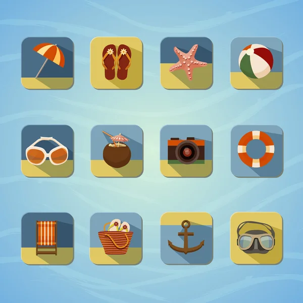 Iconos de verano en stil retro — Vector de stock