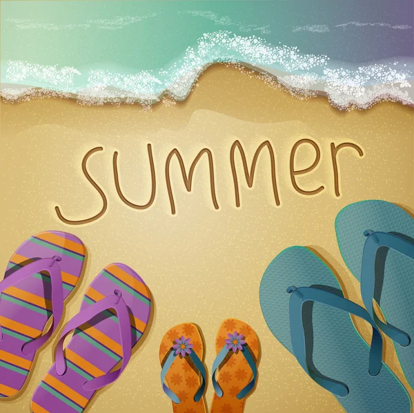 Summer background with family flip flops. — Stock Vector