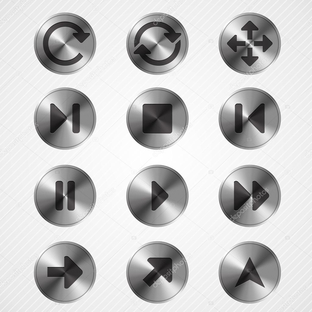 Buttons with metal (chrome) texture and arrows sign