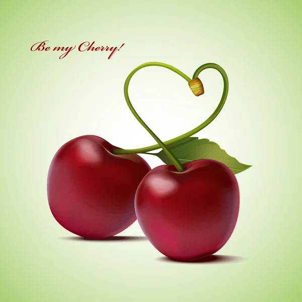 Cseresznye gyümölcs, szőtt szív formájában. legyen az én-m cseresznye! vektoros illusztráció. — Stock Vector