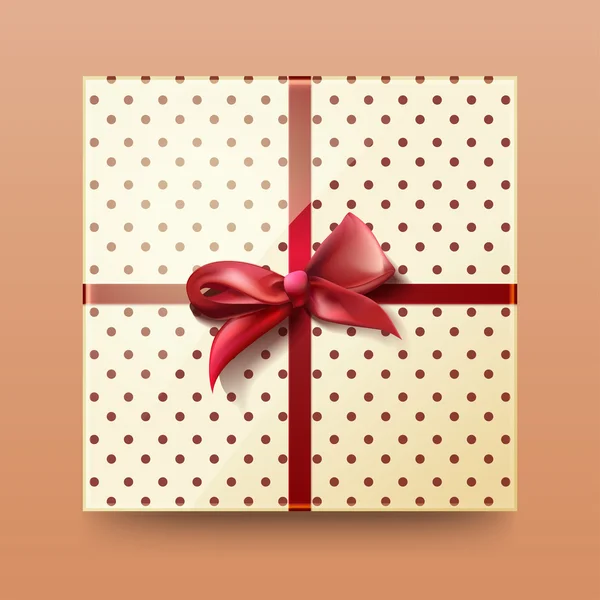 Geschenkbox von oben mit rotem Band und Schleife — Stockvektor