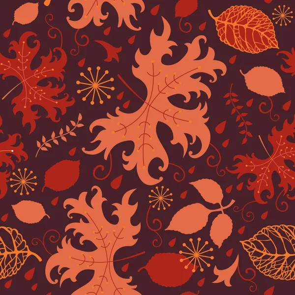 Red and orange autumnal leaves, seamless pattern — Stock Vector