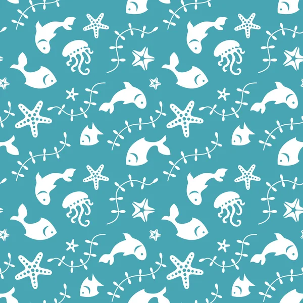 Sea life seamless pattern — Stock Vector