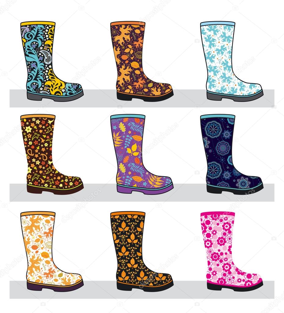 Set of colorful rubber boots