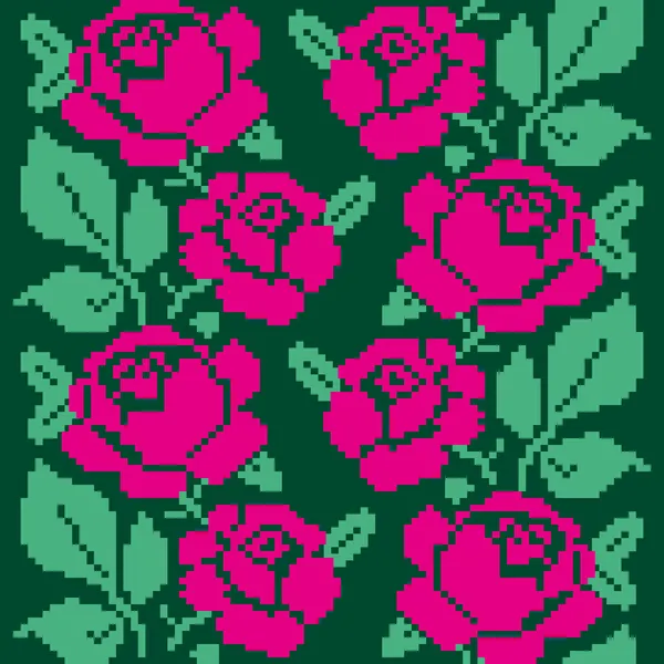 Seamless pattern with embroidered roses — Stock Vector