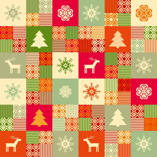 Decorativo senza cuciture stile patchwork modello di Natale — Vettoriale Stock