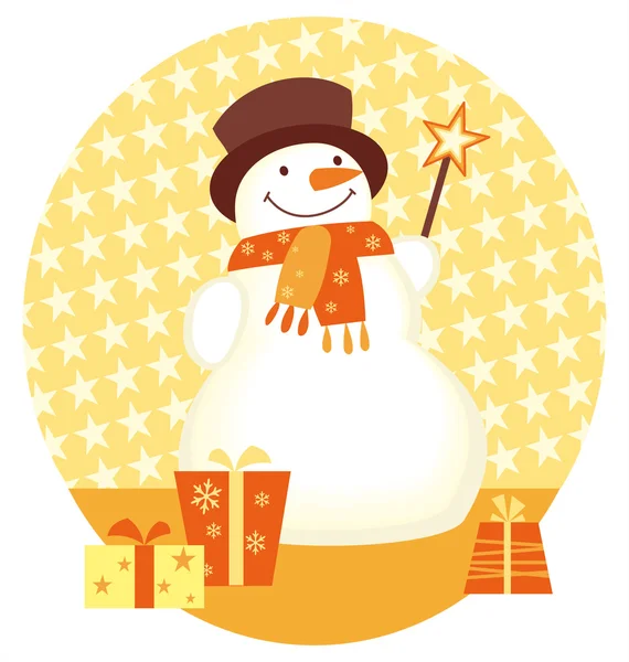 Snowman and christmas gifts — Stock Vector