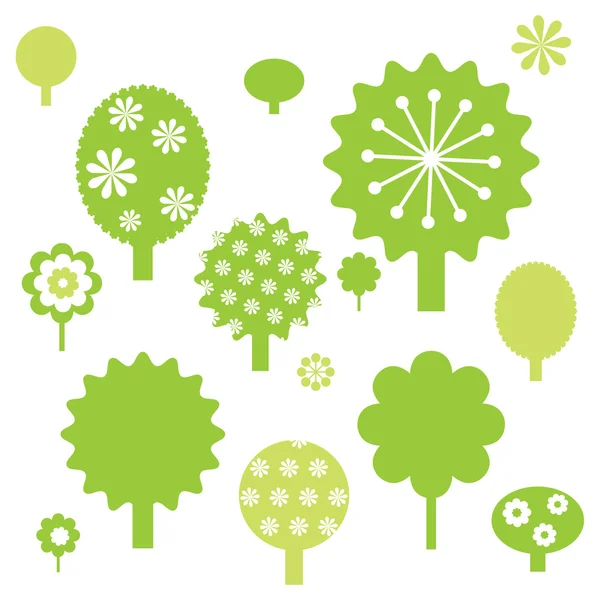 Set of cute green trees — Stock Vector