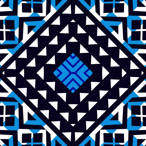 抽象民族无缝蓝色几何图案 — 图库矢量图片