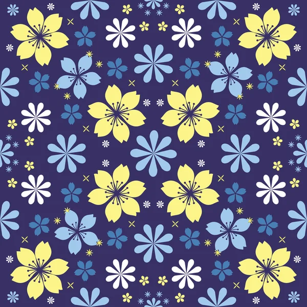 夜の花のシームレスなパターン — ストックベクタ