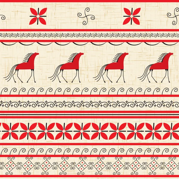 馬と民俗の装飾的なパターン — ストックベクタ