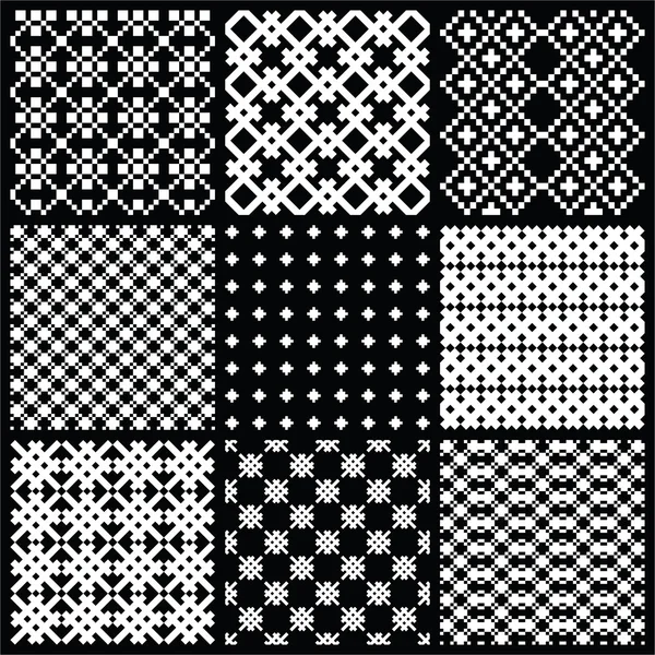 Ensemble de motifs monochromes sans couture vectorielle — Image vectorielle