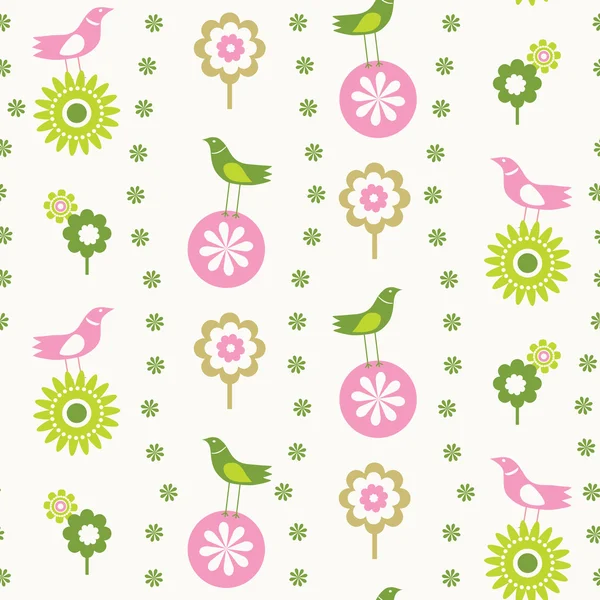 Aves y flores patrón sin costura — Archivo Imágenes Vectoriales
