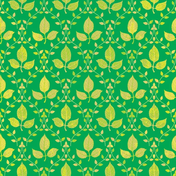 Classic wallpaper seamless pattern with green leaves — Stock Vector