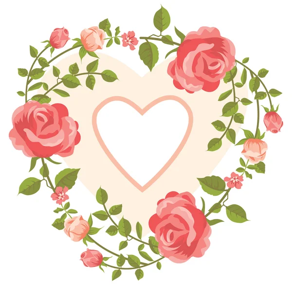 Πλαίσιο στεφάνι από τριαντάφυλλα σε σχήμα καρδιάς — Διανυσματικό Αρχείο