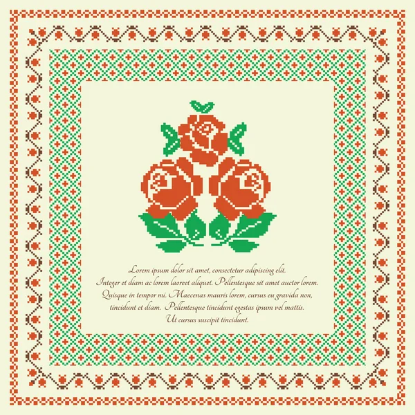 赤いバラの刺繍背景 — ストックベクタ