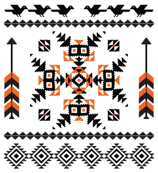 Composición ornamental con pájaros y flechas — Vector de stock