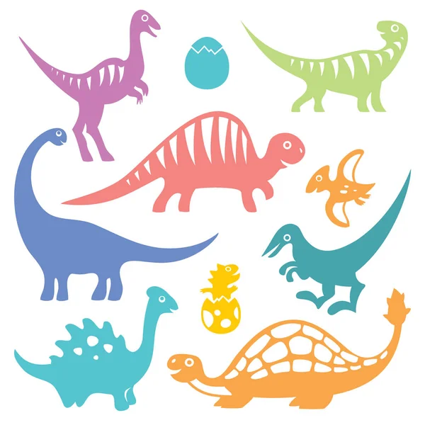 Cute Dino Silhouettes Clipart Юрский Период — стоковый вектор