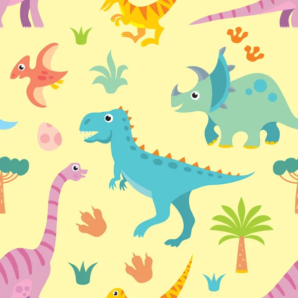 Cute Dinosaures Vector Seamless Pattern — Διανυσματικό Αρχείο